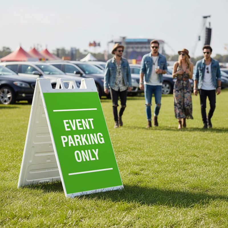 Event Parking Only A-frame sign guiding guests at a state fair