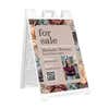 Floral for sale A-frame sidewalk sign in white plastic frame, angled view
