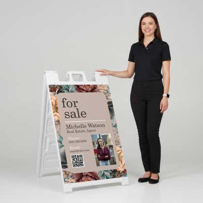 For Sale Agent A-Frame Sign with QR Code and Custom Text - alternate view