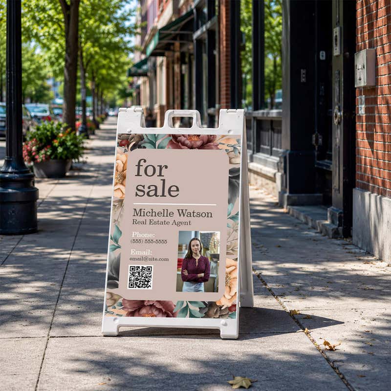 Floral for sale A-frame sign standing on a sidewalk