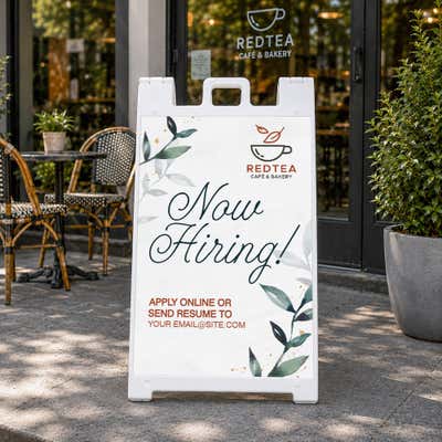 Cafe Now Hiring A-Frame Sign with Custom Text - alternate view