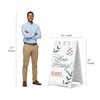 Floral now hiring A-frame sign shown with size dimensions beside a man