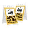 Two office for sale A-frame sidewalk signs shown front and angled