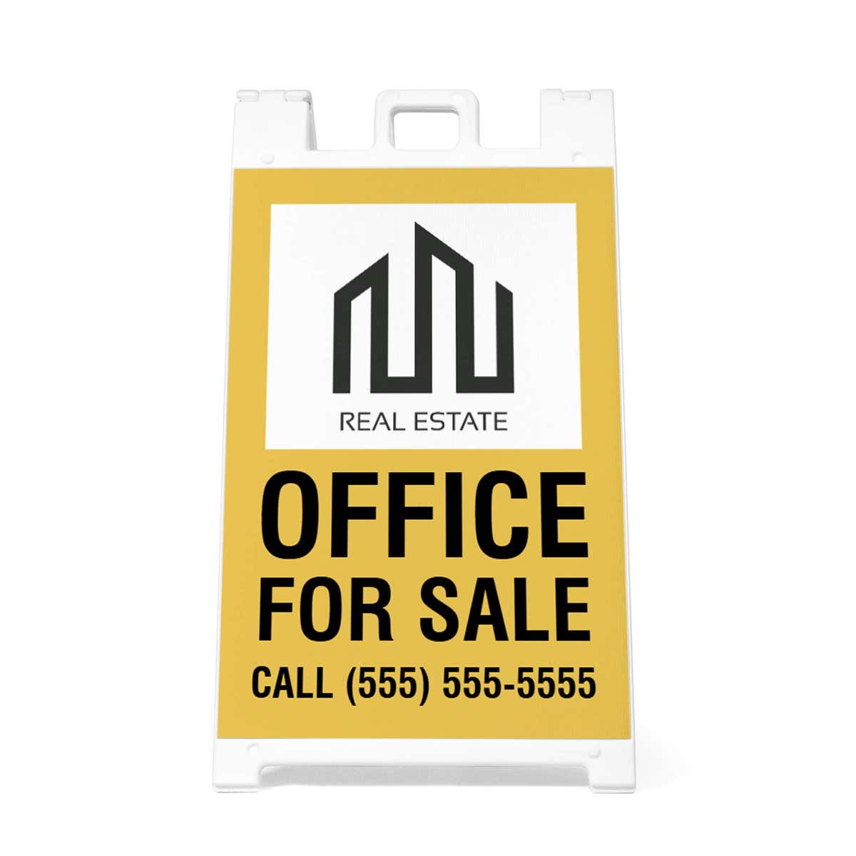 Front view of the office for sale A-frame sidewalk sign