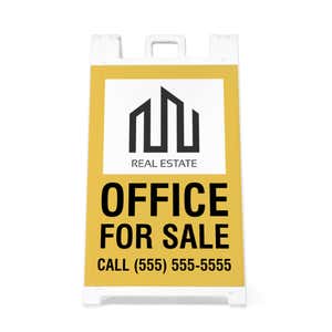 Front view of the office for sale A-frame sidewalk sign