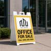 Office for sale A-frame sign in front of an office building