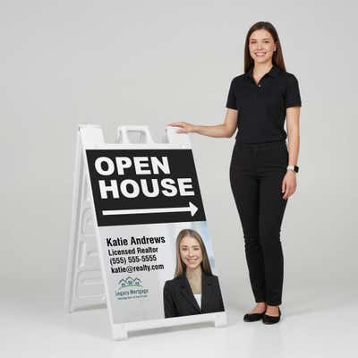 Open House A-Frame Sign with Directional Arrow and Custom Text - alternate view