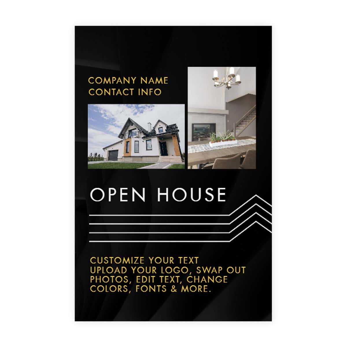 Modern open house sign design artwork on a white background