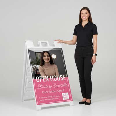 Open House Agent A-Frame Sign with Custom Text - alternate view
