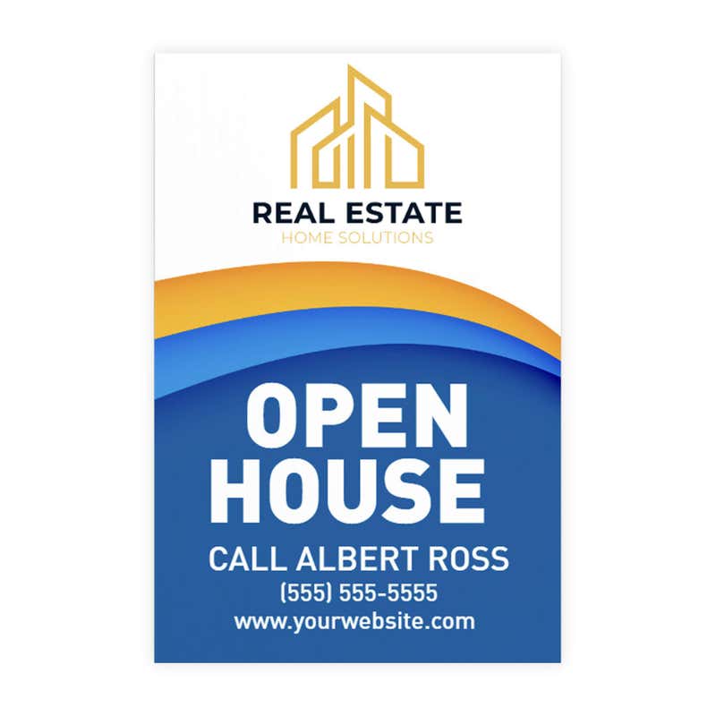 Wave open house sign design artwork on a white background