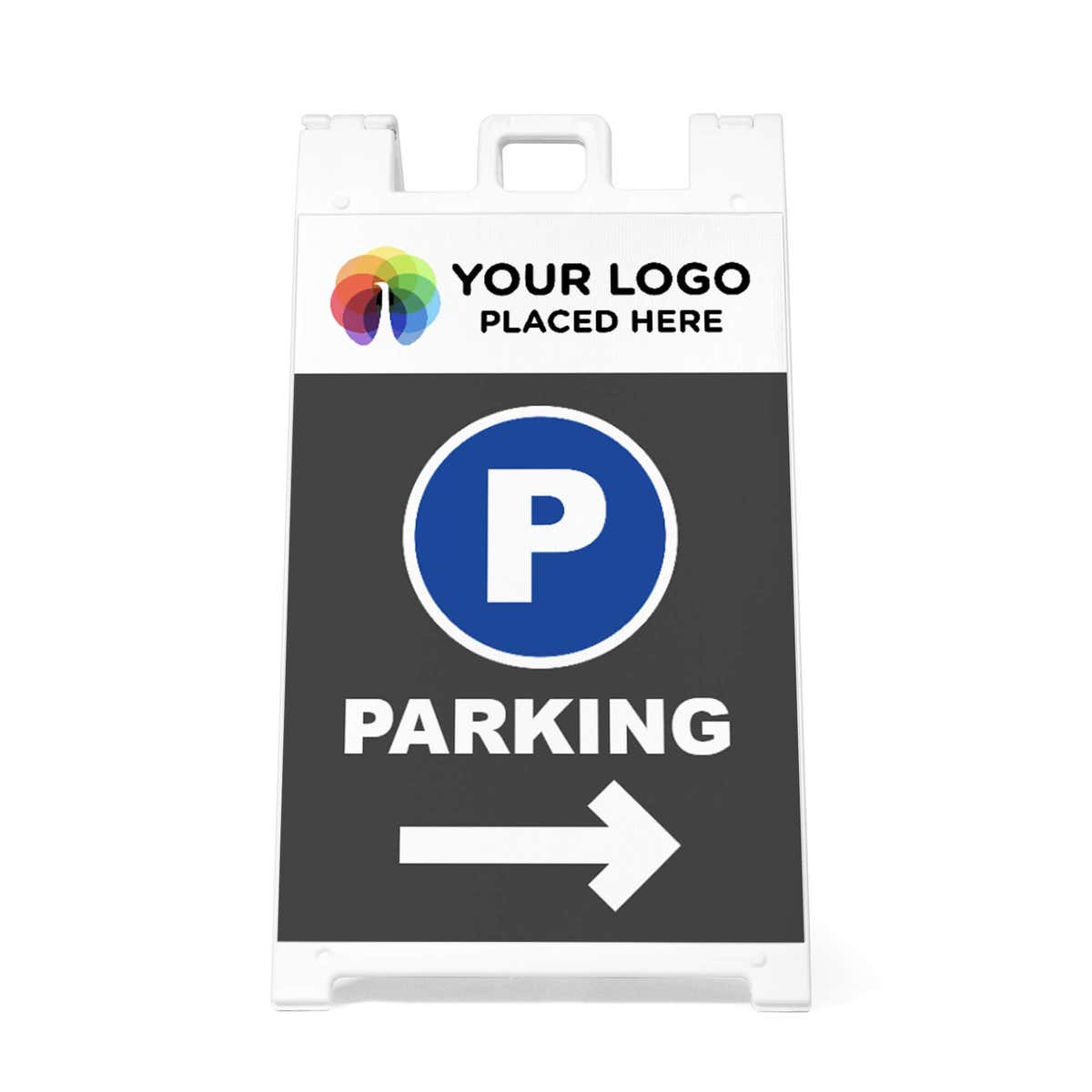 Front view of the logo parking A-frame sidewalk sign