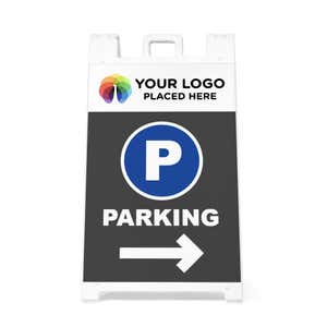 Front view of the logo parking A-frame sidewalk sign