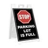 Parking lot full A-frame sidewalk sign in white plastic frame, angled view