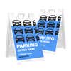 Two Parking Enter Here A-frame sandwich board signs with car graphic and custom text