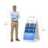 Height comparison of a man beside the 45 inch tall Parking Enter Here A-frame sign