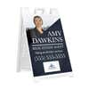 Diagonal real estate A-frame sidewalk sign in white plastic frame, angled view