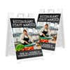 Two restaurant staff wanted A-frame sidewalk signs shown front and angled