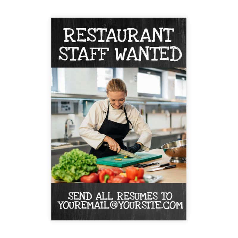 Restaurant staff wanted sign design artwork on a white background