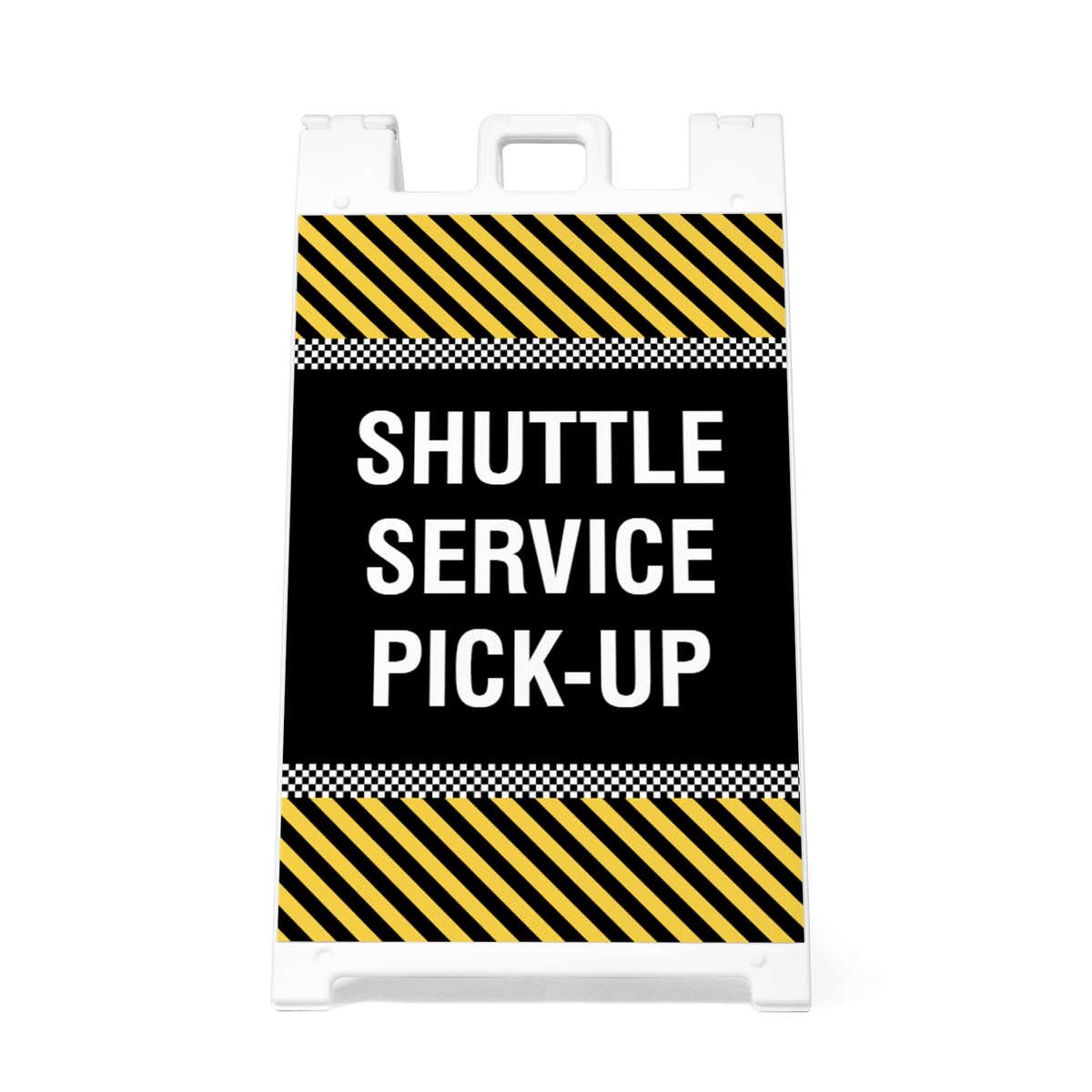 Front view of the shuttle service A-frame sidewalk sign