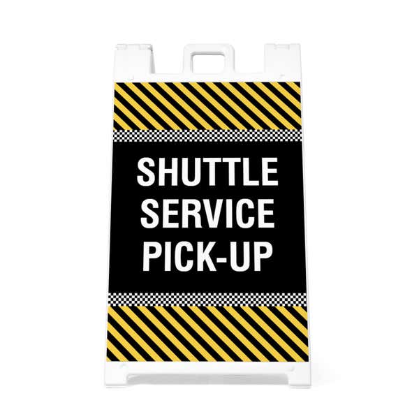 Front view of the shuttle service A-frame sidewalk sign