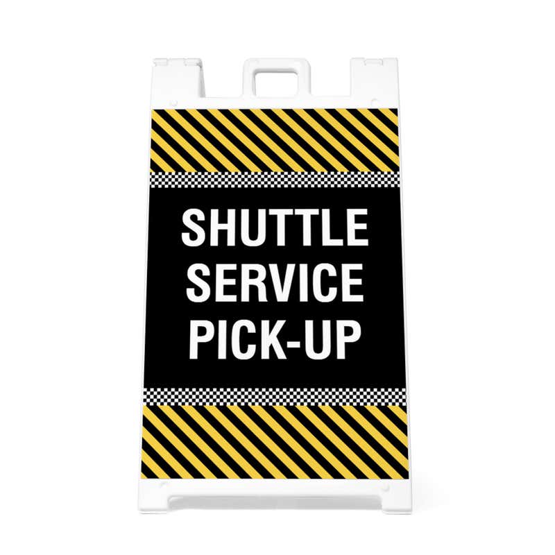 Front view of the shuttle service A-frame sidewalk sign