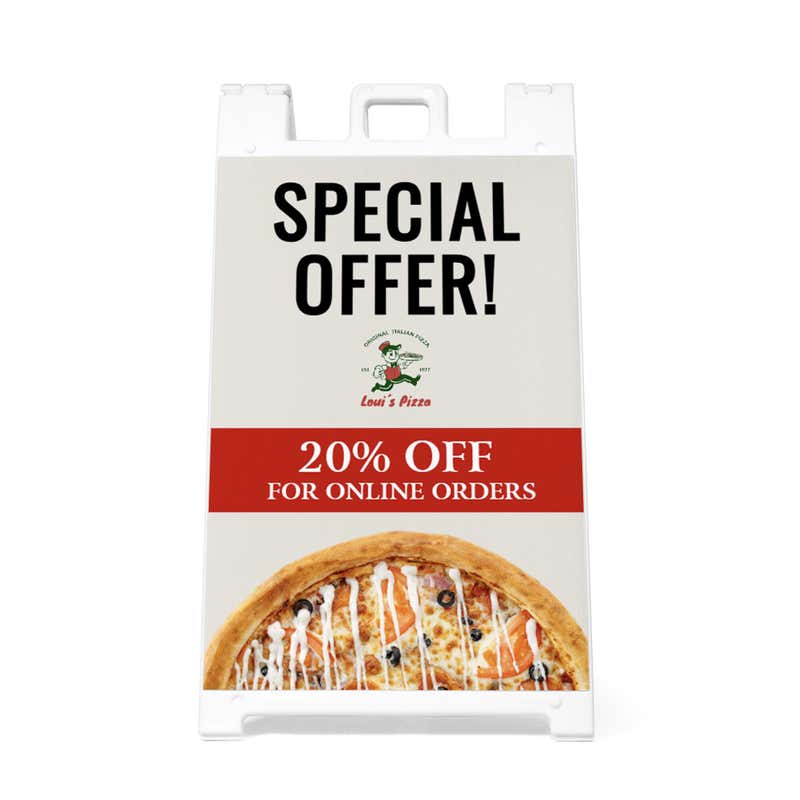 Front view of the special offer A-frame sidewalk sign