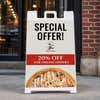 Special offer A-frame sign standing on a sidewalk