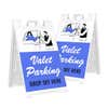 Two valet parking A-frame sidewalk signs shown front and angled