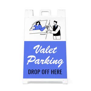 Front view of the valet parking A-frame sidewalk sign