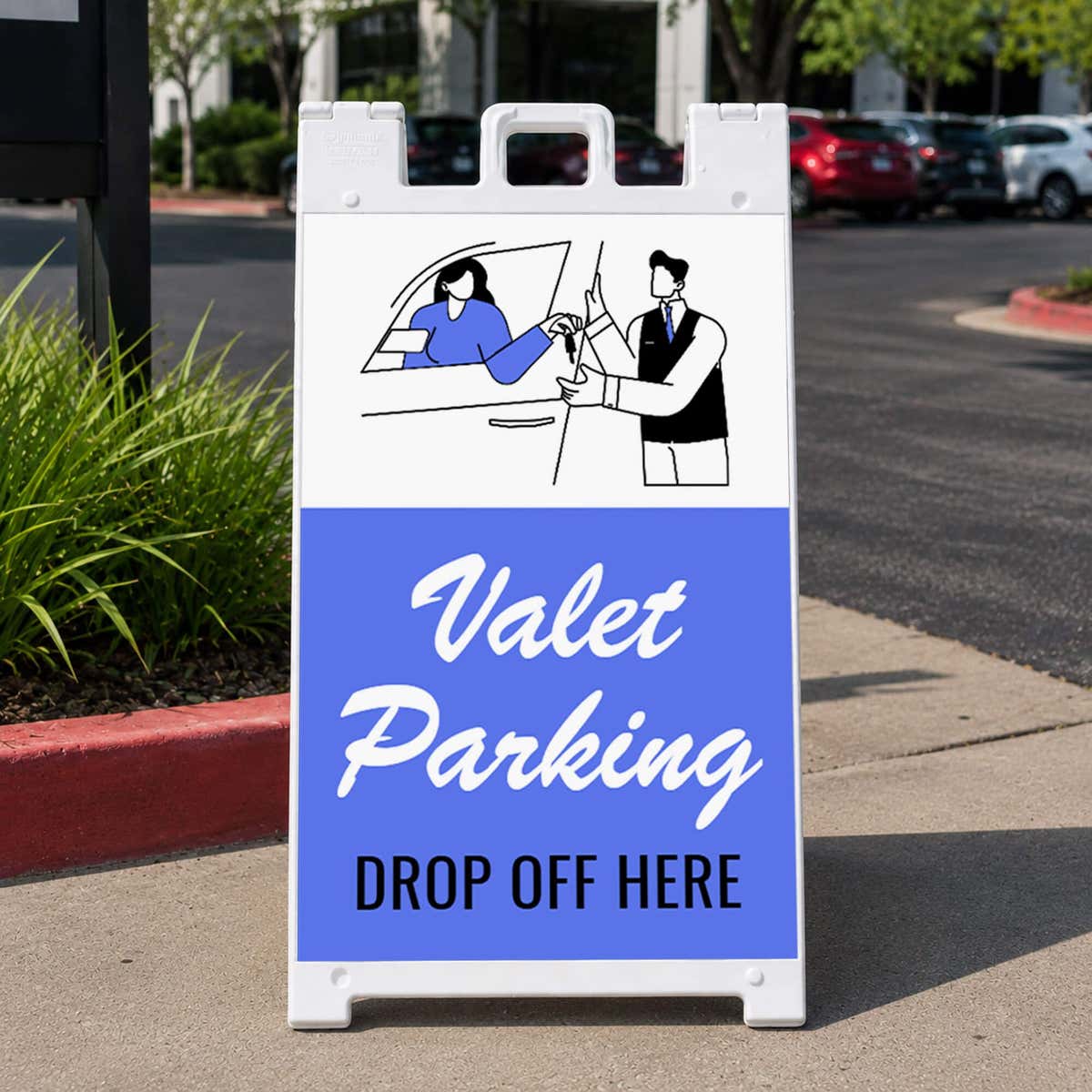 Valet parking A-frame sign displayed in a parking lot