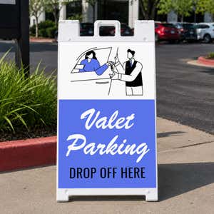 Valet parking A-frame sign displayed in a parking lot