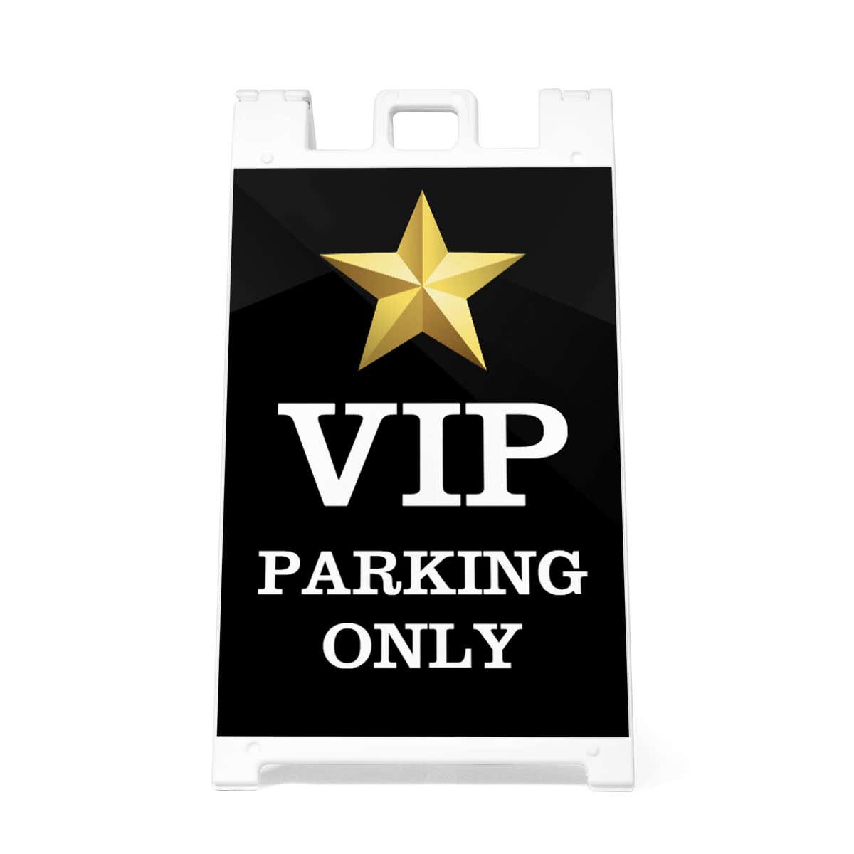 Front view of the VIP parking A-frame sidewalk sign