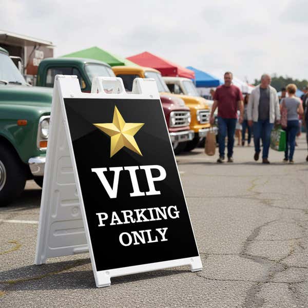 VIP parking A-frame sign displayed in a parking lot