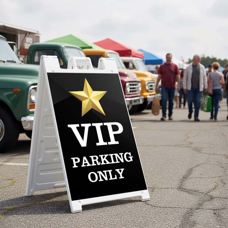 VIP parking A-frame sign displayed in a parking lot
