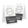 Two wedding parking A-frame sidewalk signs shown front and angled
