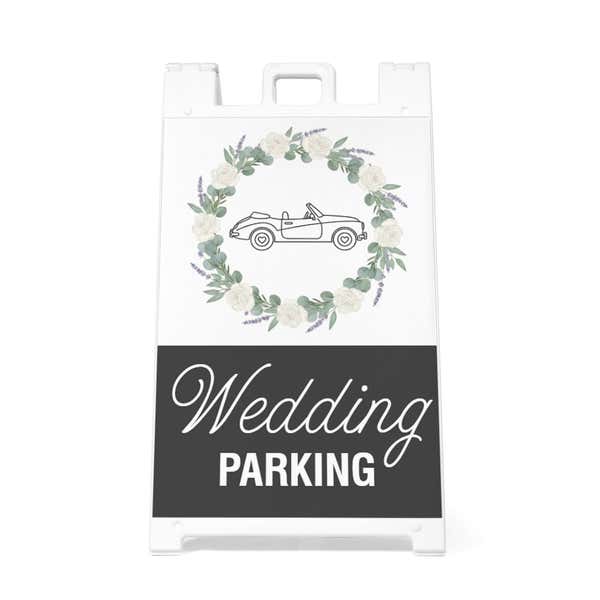 Front view of the wedding parking A-frame sidewalk sign