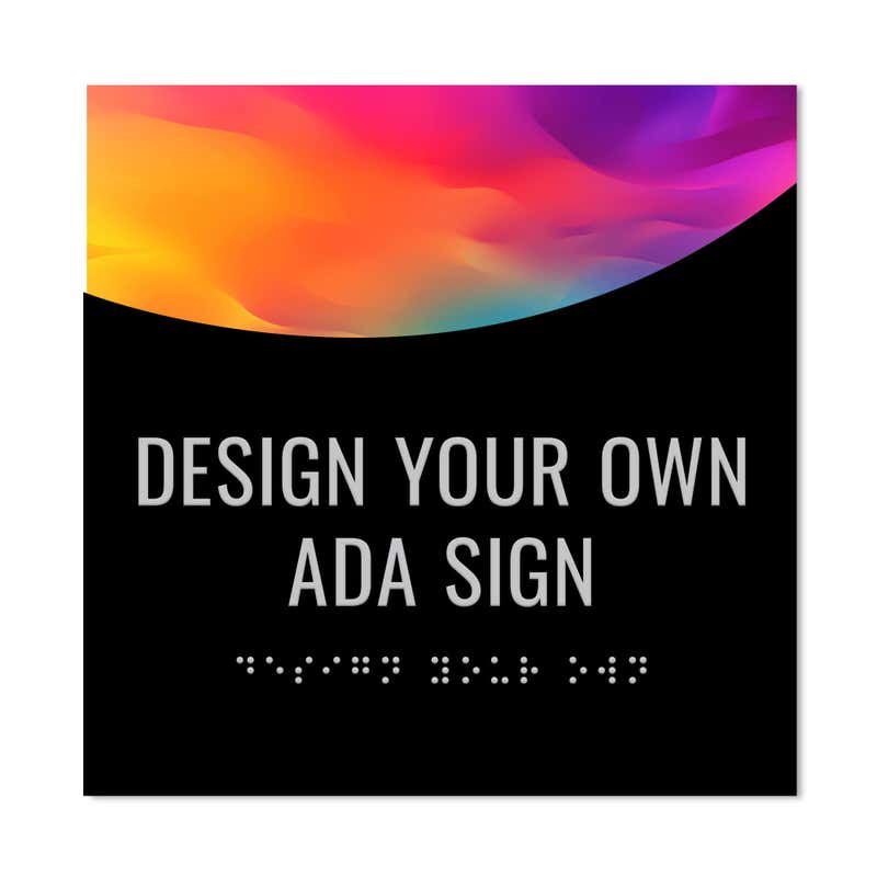 An example of the custom 2-layered modern arch ADA sign with a black foreground and rainbow gradient background