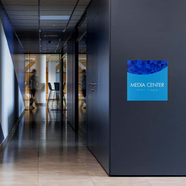 The 2-layered modern ADA sign with a blue foreground and blue gradient background