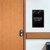 A 2-layer modern flow ADA sign for a storage closet with a black foreground and a black marble background