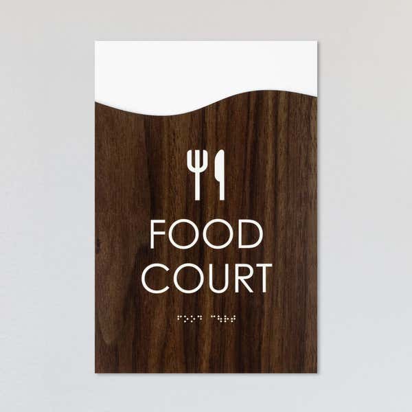 A design example for the modern flow 2-layer ADA sign with a wood grain foreground and white background