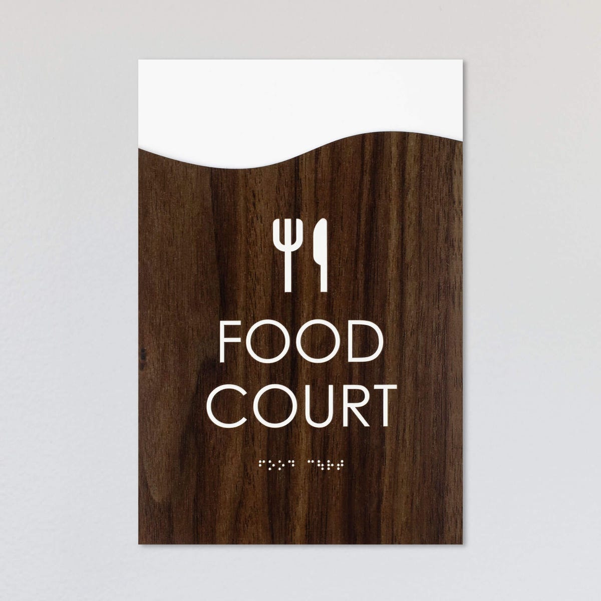 A design example for the modern flow 2-layer ADA sign with a wood grain foreground and white background