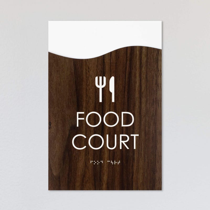 A design example for the modern flow 2-layer ADA sign with a wood grain foreground and white background