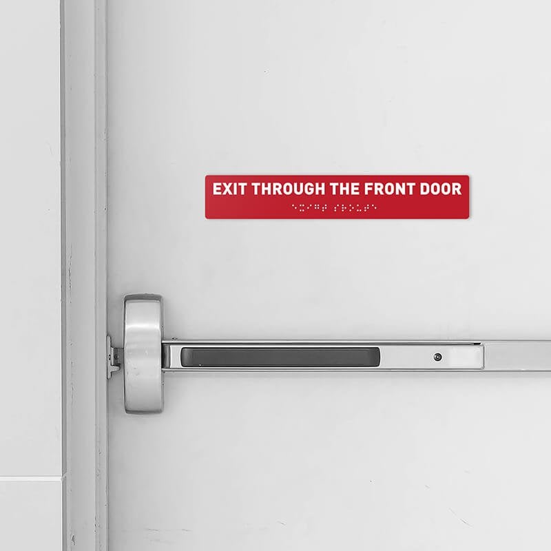 Exit through front door ADA sign