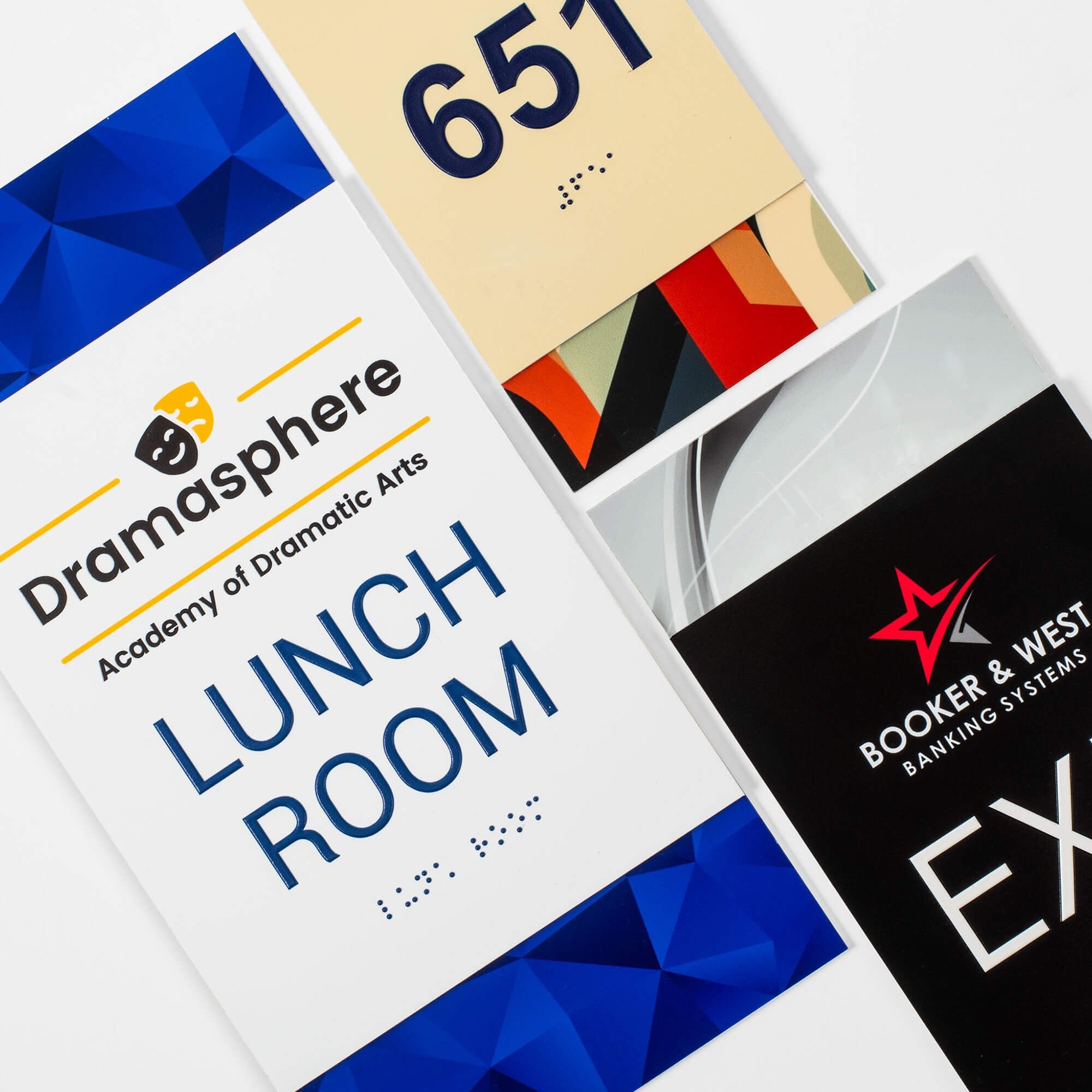 Three different design options and sign sizes of the vertical 2-layer ADA sign