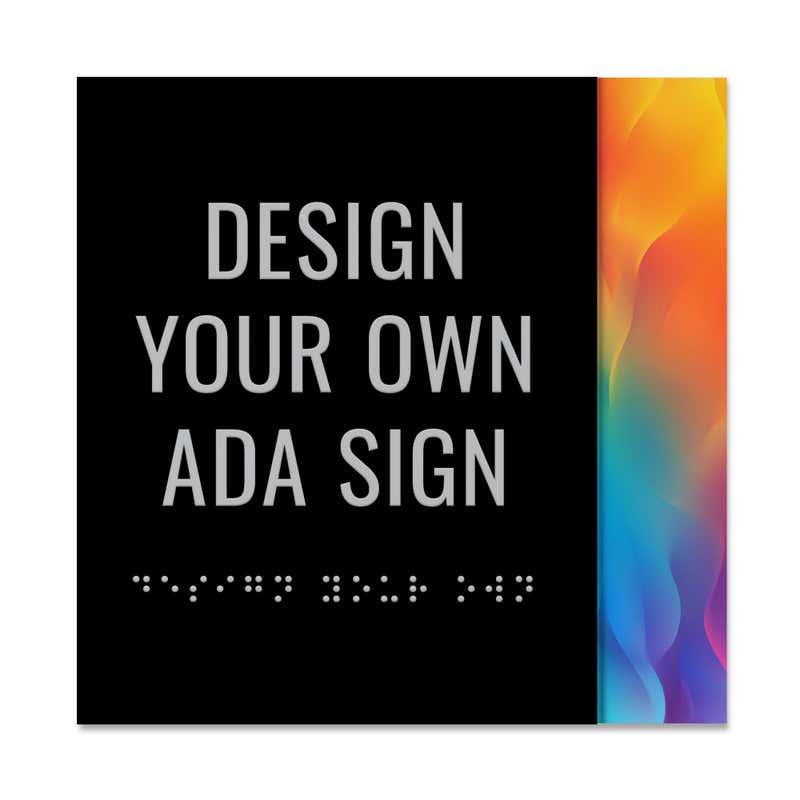 A custom 2-layered ADA sign with a black foreground and a rainbow gradient background