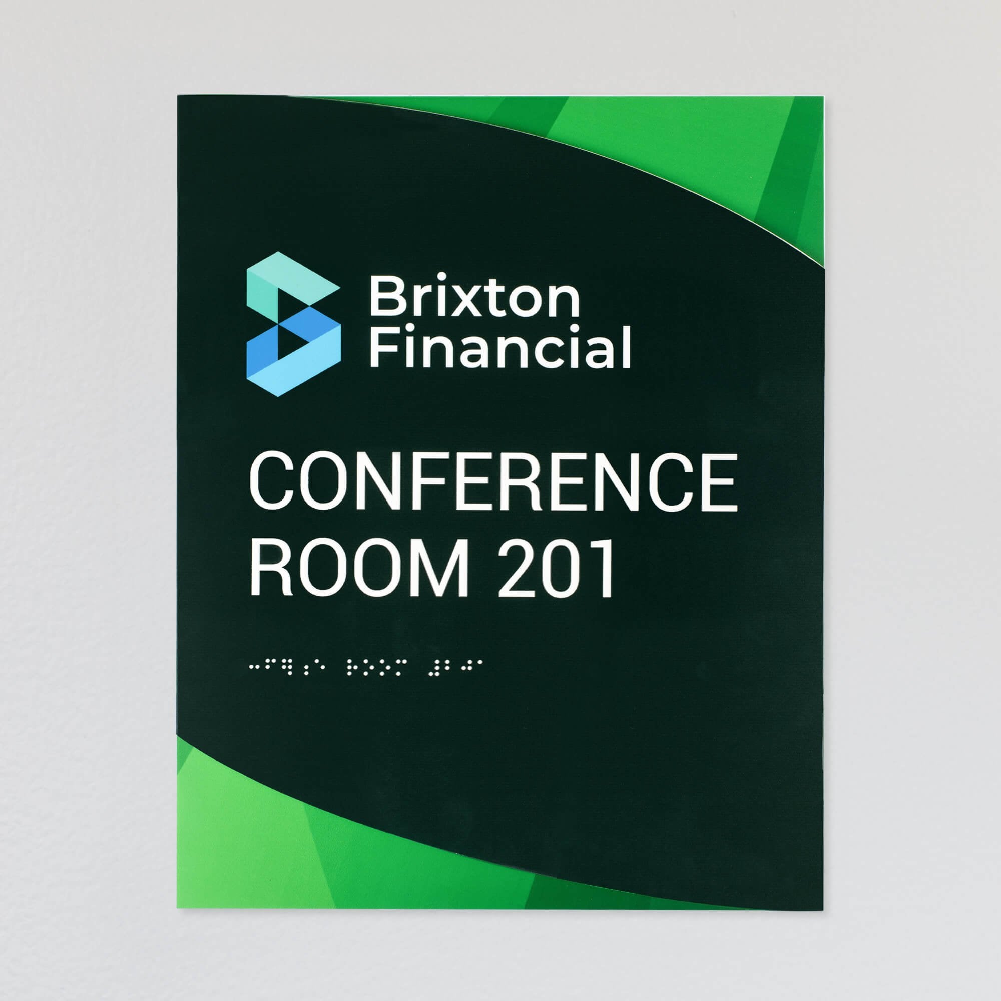 A design example for the modern twist ADA sign with a green gradient background and green foreground