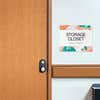 The horizontal 2-layer ADA sign for a storage closet with a white foreground and orange floral background
