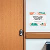 The horizontal 2-layer ADA sign for a storage closet with a white foreground and orange floral background