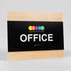 A design example of the horizontal 2-layer ADA sign for an office with a colorful logo 