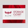 An example of the 2-layer horizontal ADA sign for a storage closet with a white foreground and red gradient background
